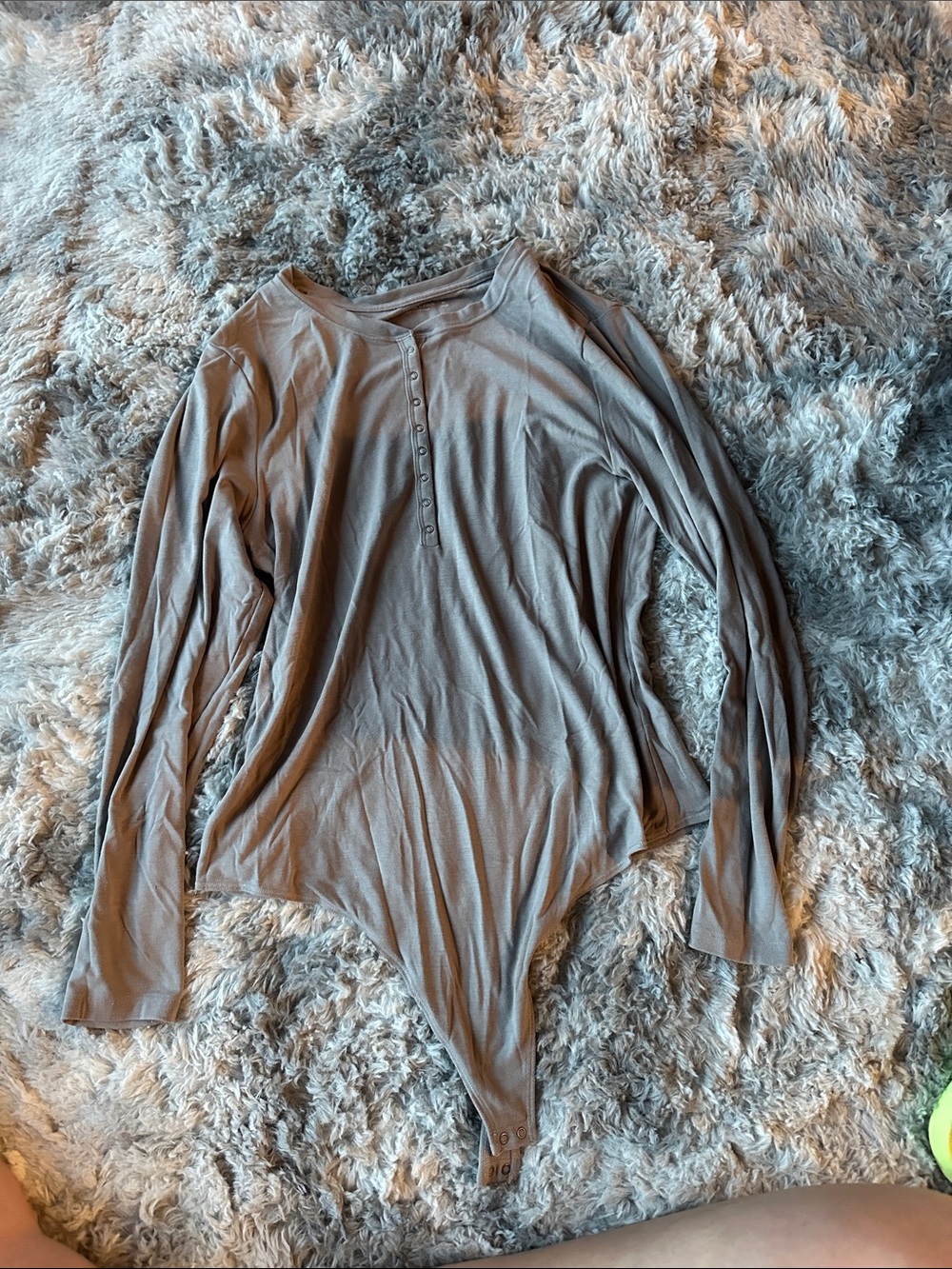 Abercrombie and Fitch Women's Long Sleeve Henley Bodysuit in Taupe